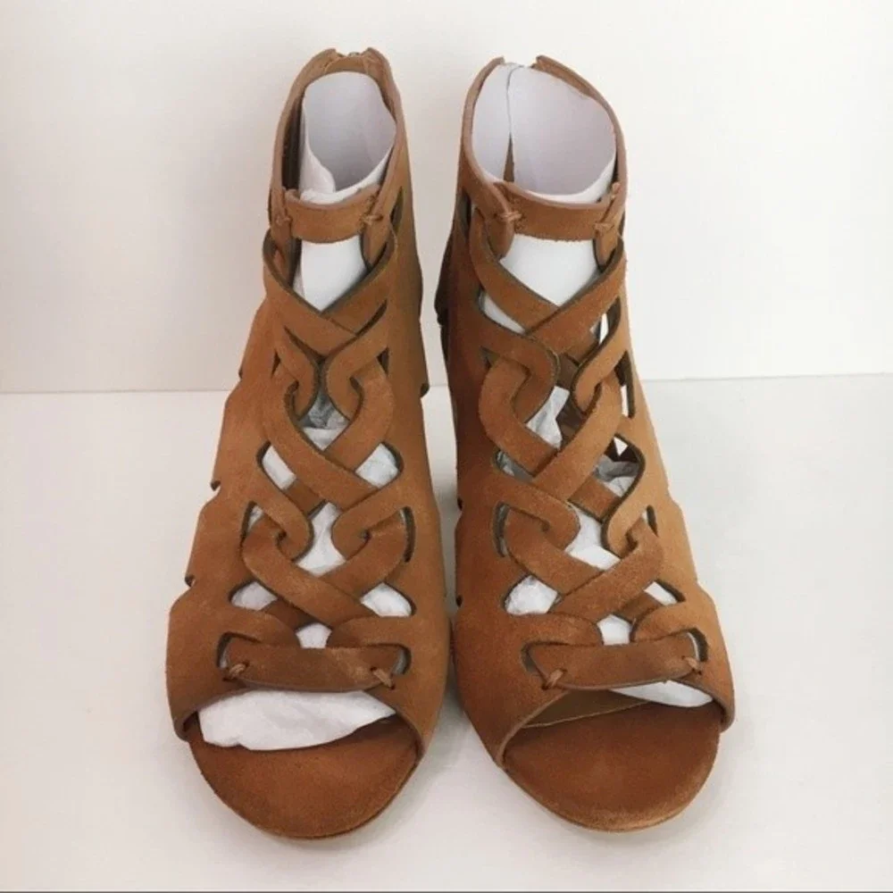 Zodiac Womens Size 6 Brown Suede Leather Block Heels Open Toe Sandals Shoes‎